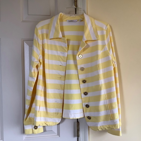 Isaac Mizrahi Striped Button Front Knit Jacket Yellow SZ M - Picture 10 of 16